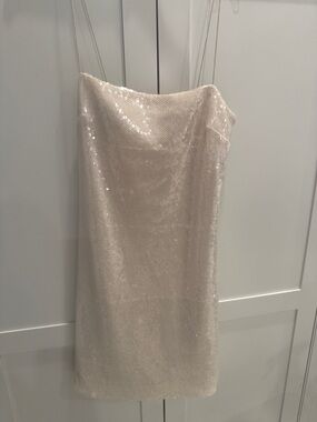 Cinq a Sept Sparkling Champagne Sequin Slip Dress with Corset back